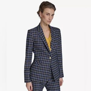 Tommy Hilfiger Women's Plaid-Print Slim-Fit Single-Button Blazer Size 4